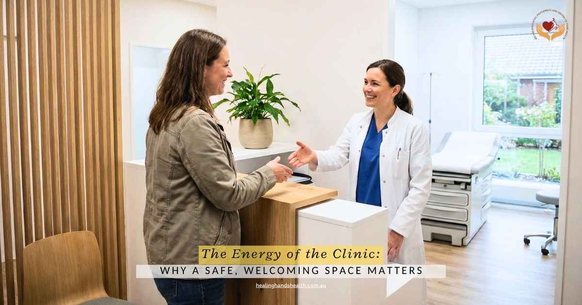 friendly practitioner greeting patient in a safe clinical setting