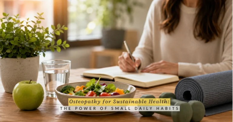 "Osteopath guiding patient towards sustainable long-term health habits"