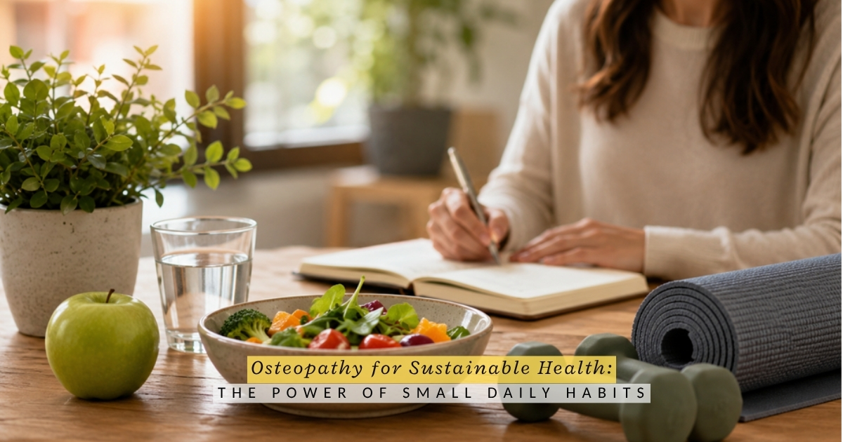 "Osteopath guiding patient towards sustainable long-term health habits"