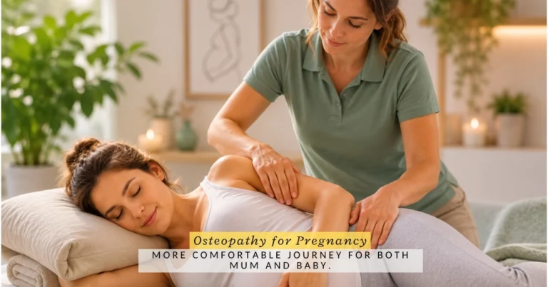 pregnant woman receiving gentle osteopathic treatment for lower back and pelvic pain