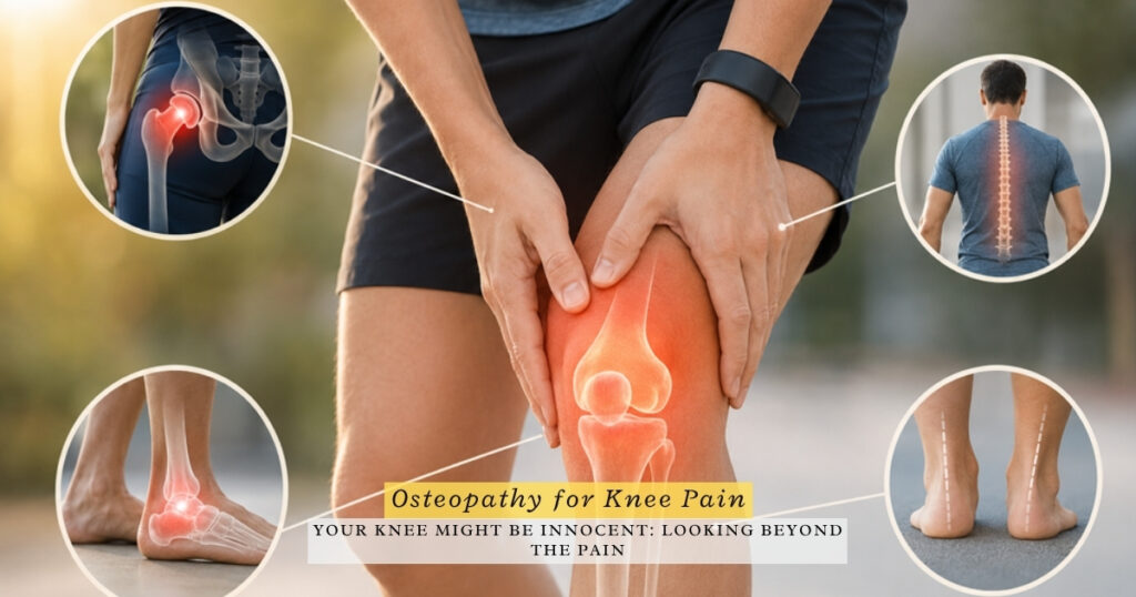 osteopath examining movement patterns contributing to knee discomfort